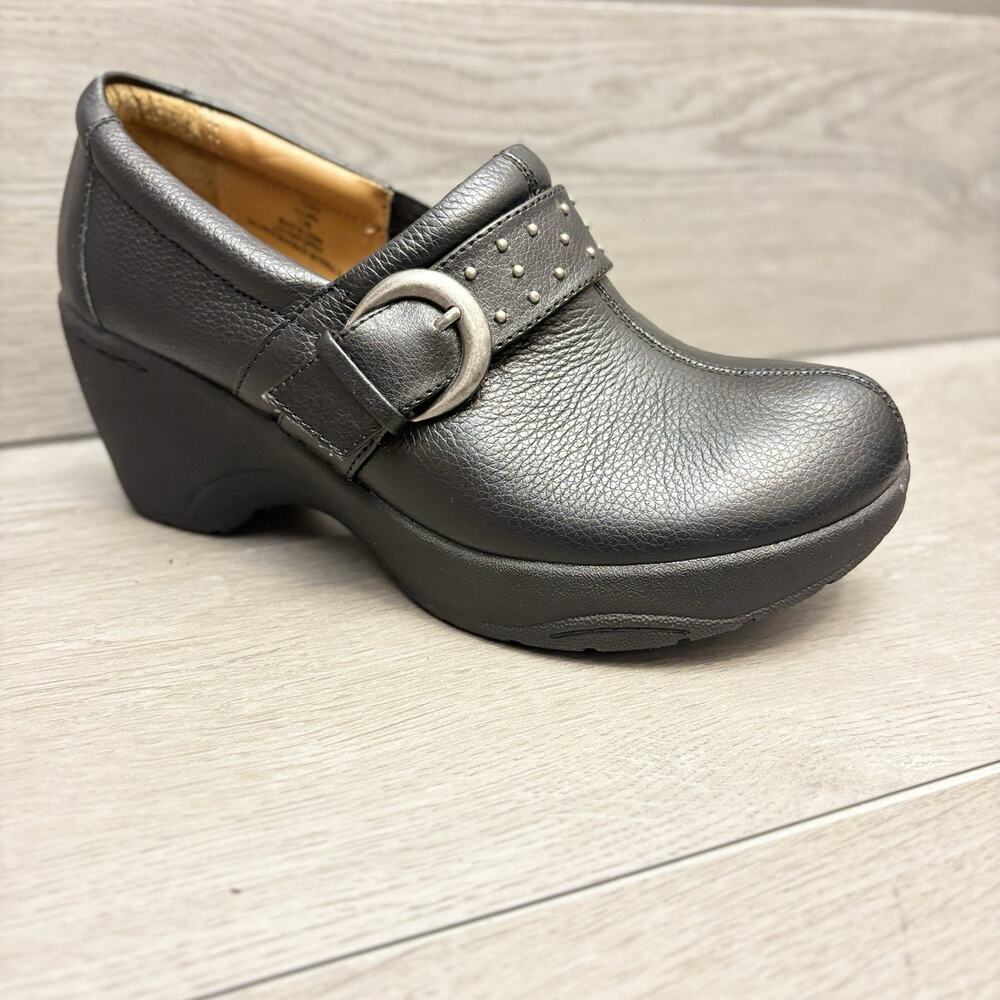 Bjorndal Allana Clogs Metallic Studded Black Leather Slip On Shoes Size 7.5 WIDE